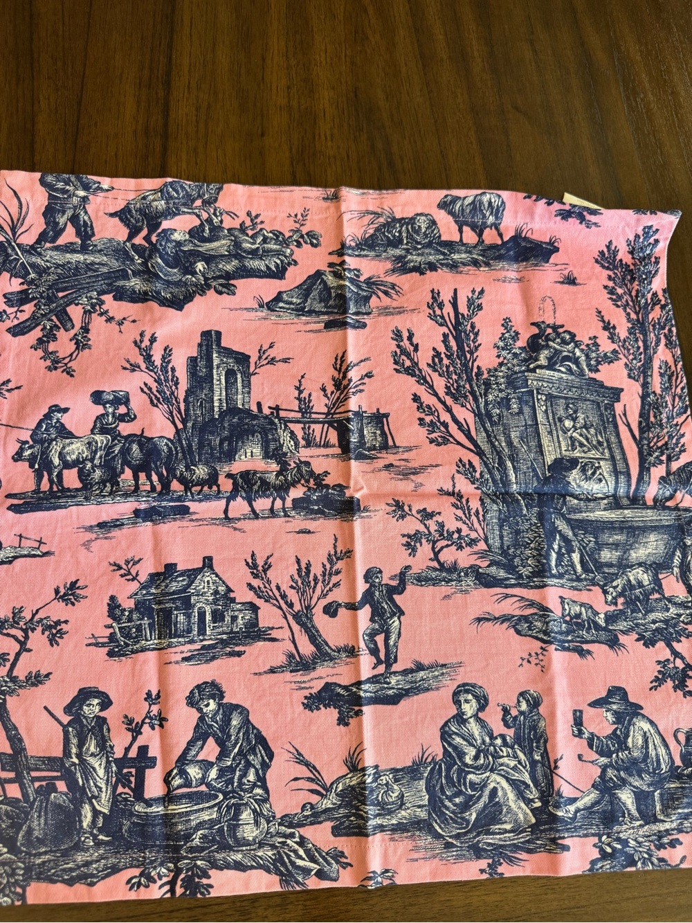 Williams Sonoma Set of 6 Pink Toile Cotton Dinner Napkins French Country - Picture 5 of 16